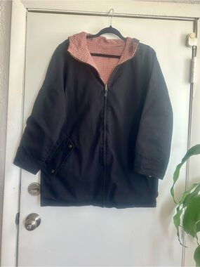 Polo by Ralph Lauren Black Trench Coat with Red Check Hood Lining